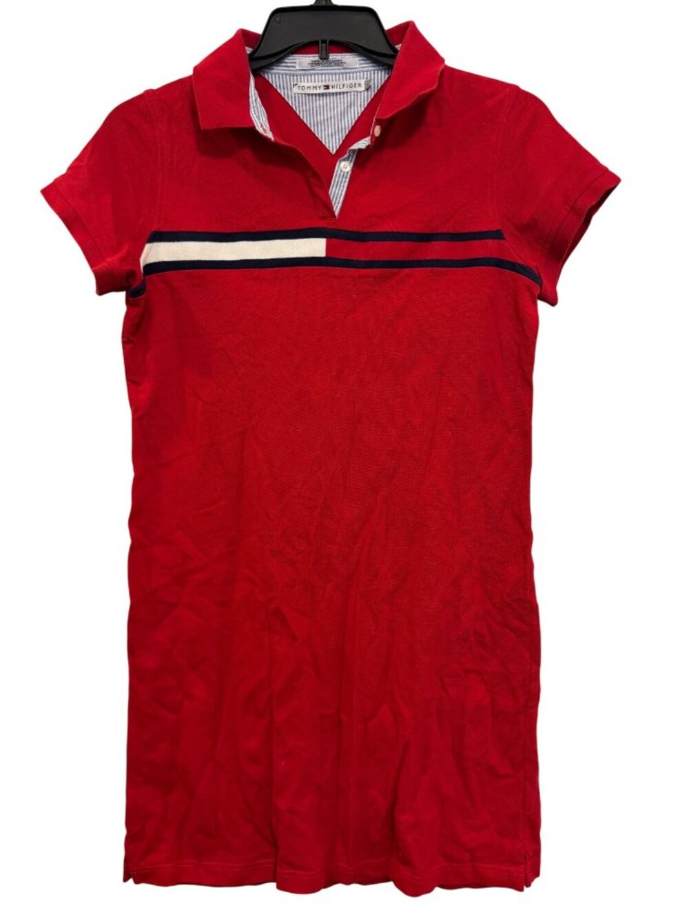 Tommy Hilfiger Red Polo Dress With Striped Collar & Navy Accent Womens Size Larg